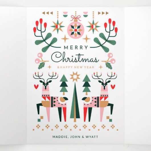 Geometrische rendierkerst drieluik wenskaart (Binnenkant midden)