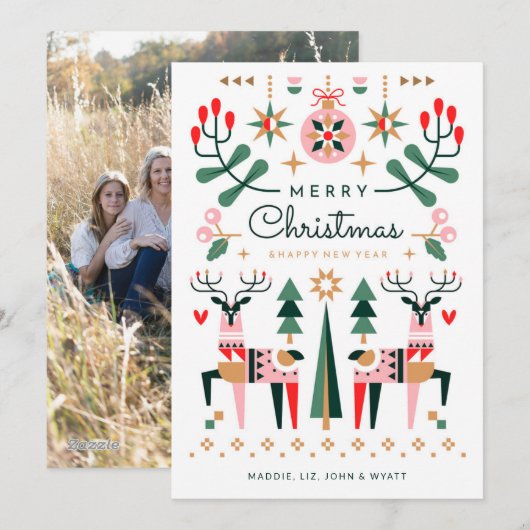 Geometrische rendierkerst feestdagenkaart (Voorkant / Achterkant)