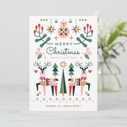 Geometrische rendierkerst feestdagenkaart (Staand voorkant)