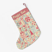 Geometrische Retro 1950s Mideeuwse Moderne Roze Kleine Kerstsok (Achterkant (Hangend))