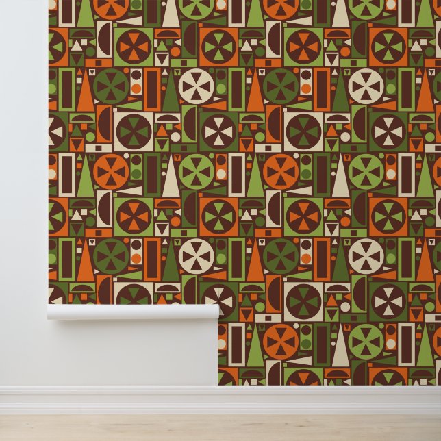 Geometrische Retro 50s Mid-Century Modern Abstract Behang (Applicatie)