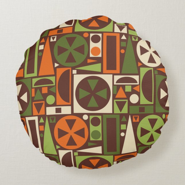 Geometrische Retro 50s Mid-Century Modern Abstract Rond Kussen (Achterkant)
