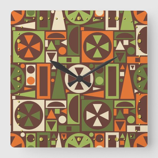 Geometrische Retro 50s Mid-Century Modern Abstract Vierkante Klok (Voorkant)