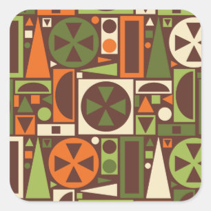 Geometrische Retro 50s Mid-Century Modern Abstract Vierkante Sticker