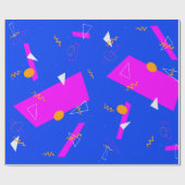 Geometrische Retro 80s 90s Blue en Neon Cadeaupapier (Vlak)