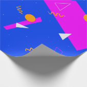 Geometrische Retro 80s 90s Blue en Neon Cadeaupapier (Hoek)