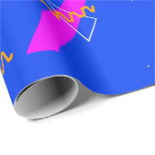 Geometrische Retro 80s 90s Blue en Neon Cadeaupapier (Rol Hoek)