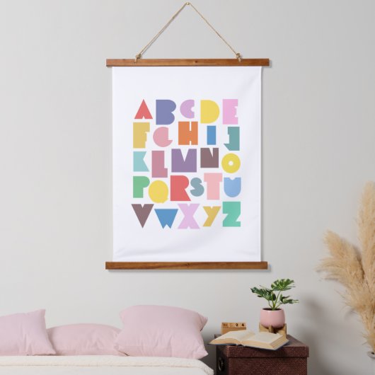 Geometrische retro-alfabet hangend wandkleed (Slaapkamer)