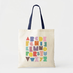 Geometrische retro-alfabet tote bag