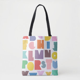 Geometrische retro-alfabet tote bag