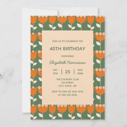 Geometrische Retro Bloem Bauhaus Groene Verjaardag Kaart (Voorkant)