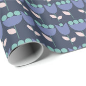 Geometrische Retro Bloem Bauhaus Marine Verjaardag Cadeaupapier (Rol Hoek)