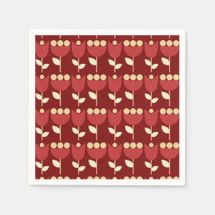 Geometrische Retro Bloem Bauhaus Maroon Verjaardag Servet