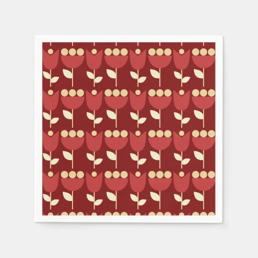 Geometrische Retro Bloem Bauhaus Maroon Verjaardag Servet (Voorkant)