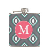 Geometrische retro ikat tribaal patroon | Monogram Heupfles (Voorkant)