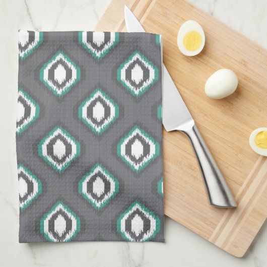 Geometrische retro ikat tribaal patroon theedoek (Quarter Fold)