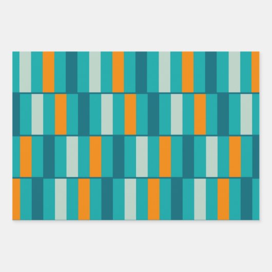 Geometrische Retro Moderne Blauwgroen Aqua Oranje  Inpakpapier Vel (Voorkant)