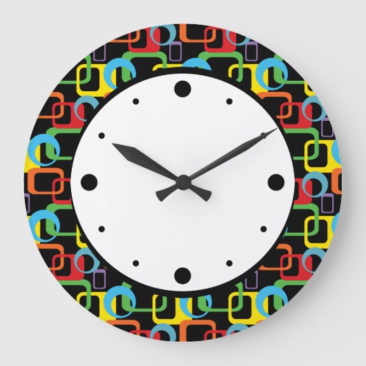 Geometrische Retro Multicolored Patroon Grote Klok (Voorkant)