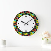 Geometrische Retro Multicolored Patroon Grote Klok (Huis)