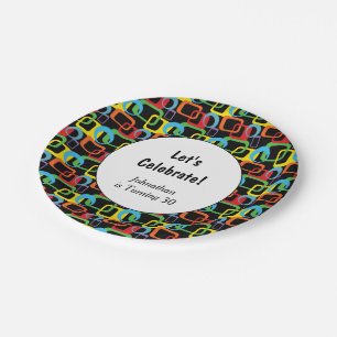 Geometrische Retro Multicolored Pattern Birthday Papieren Bordje