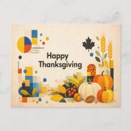 Geometrische Retro Prettig Thanksgiving Pompoen Feestdagenkaart