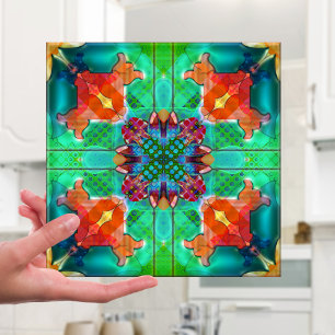 Geometrische Retro Psychedelic Kaleidoscope Tile Tegeltje
