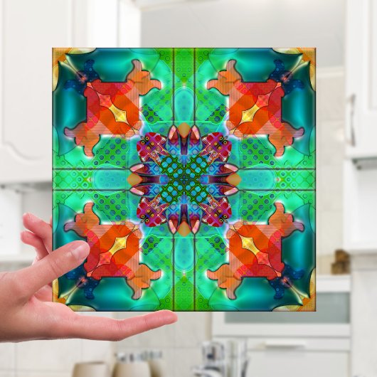 Geometrische Retro Psychedelic Kaleidoscope Tile Tegeltje