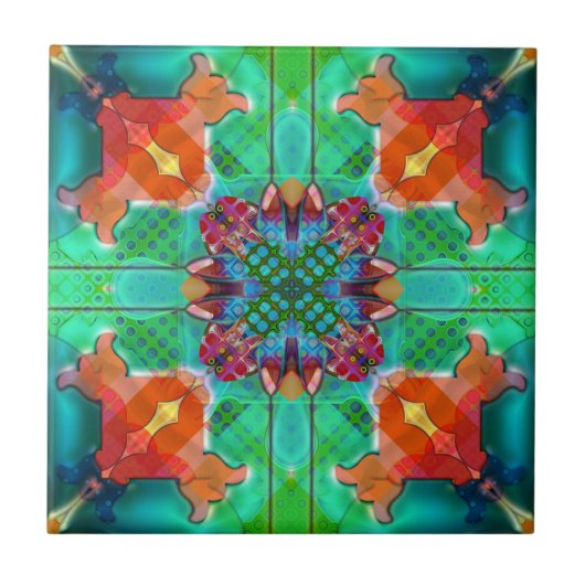 Geometrische Retro Psychedelic Kaleidoscope Tile Tegeltje (Voorkant)