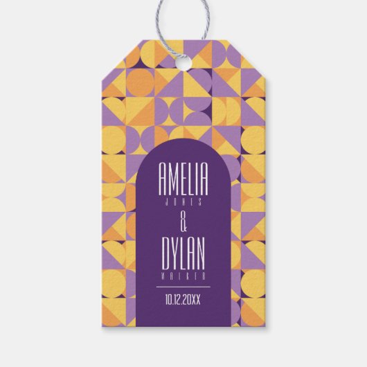 Geometrische Retro Vibes Herfst bruiloft Cadeaulabel (Voorkant)