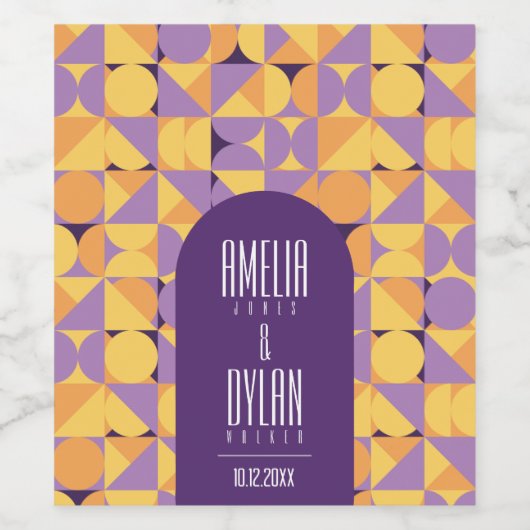 Geometrische Retro Vibes Herfst bruiloft Gift Wijn Etiket (Enkel label)