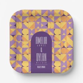 Geometrische Retro Vibes Herfst bruiloft Papieren Bordje