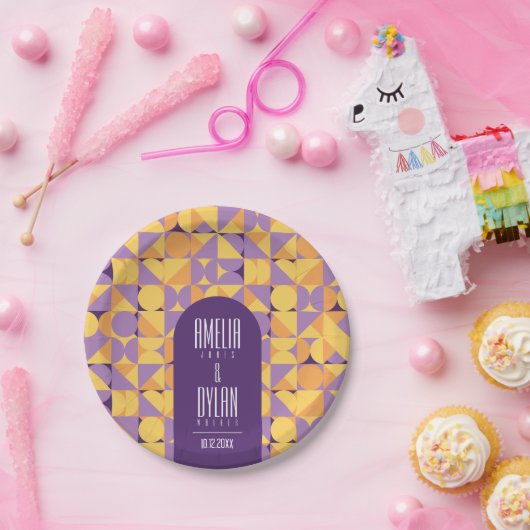 Geometrische Retro Vibes Herfst bruiloft Papieren Bordje (Feest)