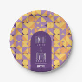 Geometrische Retro Vibes Herfst bruiloft Papieren Bordje (Voorkant)