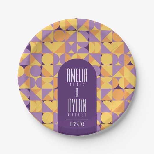 Geometrische Retro Vibes Herfst bruiloft Papieren Bordje (Voorkant)