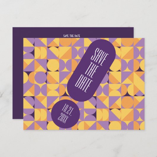 Geometrische Retro Vibes Herfstkleur Save the Date Briefkaart (Voorkant / Achterkant)