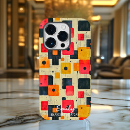 Geometrische retro-vierkanten met aangepaste naam  Case-Mate iPhone 14 pro hoesje