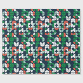 geometrische retroblauwe rode, moderne kerstavond cadeaupapier (Vlak)