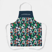 geometrische retroblauwe rode, moderne kerstavond schort (Voorkant)