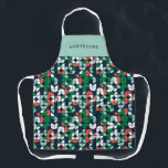 geometrische retroblauwe rode, moderne kerstavond schort<br><div class="desc">geometrische retroblauwe rode groene moderne kerstcadeautjes met een ontwerp voor een ontwerp</div>