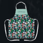 geometrische retroblauwe rode, moderne kerstavond schort<br><div class="desc">geometrische retroblauwe rode groene moderne kerstcadeautjes met een ontwerp voor een ontwerp</div>