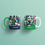 geometrische retroblauwe rode, moderne kerstpagina mok<br><div class="desc">geometrische retroblauwe rode groene moderne kerstcadeautjes met een ontwerp voor een ontwerp</div>