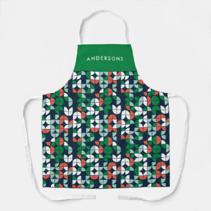 geometrische retroblauwe rode, moderne kerstpagina schort