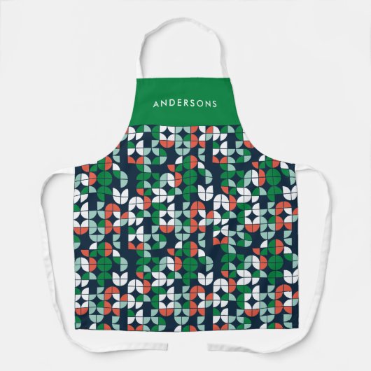 geometrische retroblauwe rode, moderne kerstpagina schort (Voorkant)