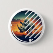 Geometrische Rhino Sunset Scene Ronde Button 5,7 Cm (Voorkant)