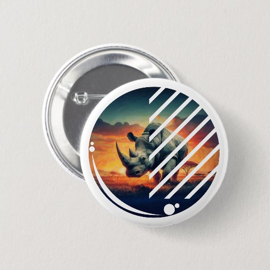 Geometrische Rhino Sunset Scene Ronde Button 5,7 Cm (Voorkant /achterkant)