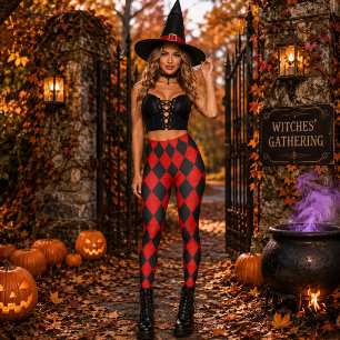 Geometrische rode en zwarte diamant Halloween Leggings