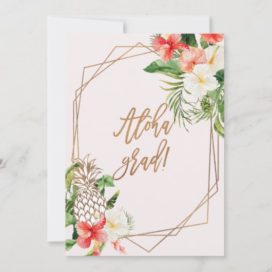 Geometrische Rode Floral Aloha Afstudeerder Afstud Kaart (Achterkant)