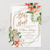 Geometrische Rode Floral Aloha Afstudeerder Afstud Kaart (Voorkant / Achterkant)