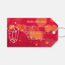 Geometrische rode glinsterende cadeaublaadjes cadeaulabel