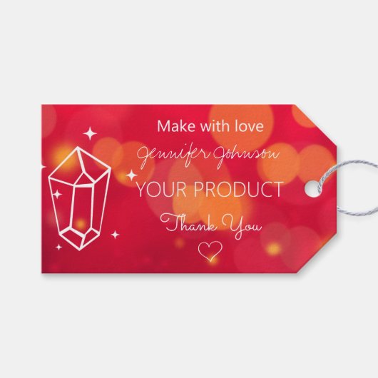 Geometrische rode glinsterende cadeaublaadjes cadeaulabel (Voorkant (Horizontaal))